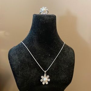 Cute Sterling silver flower necklace and ring.